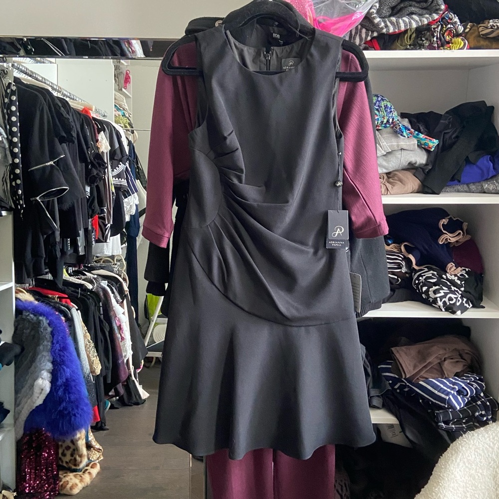 Adrianna Papell black midi cocktail dress